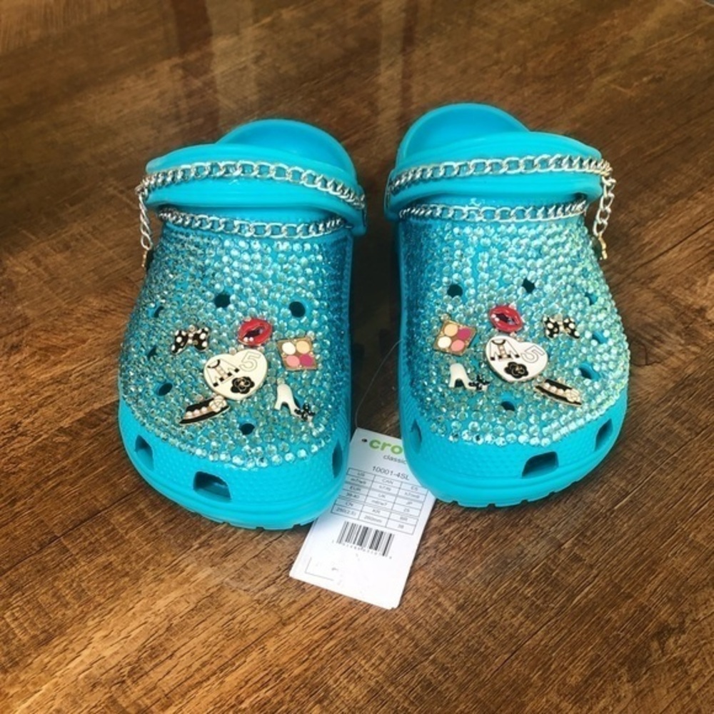 New Blue crocs with rhinestones Size 9